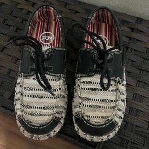 Women’s Tony Lama Black and Cream Boat Shoes